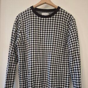 Kim Rogers 100% Cotton Knit Sweater XL Black White Houndstooth Preppy Staple